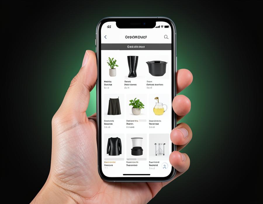 Celular exibindo uma vitrine digital de produtos